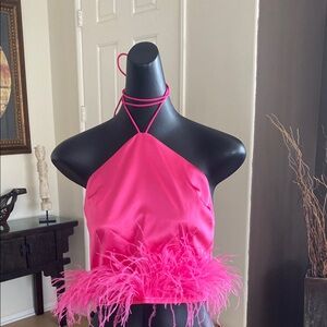 Pink Feather Halter Top